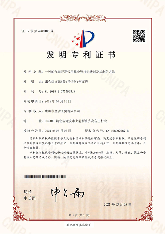 一種油氣田開(kāi)發(fā)帶壓作業(yè)管柱封堵劑